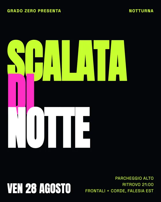 Locandina di una scalata notturna, nero e acidi