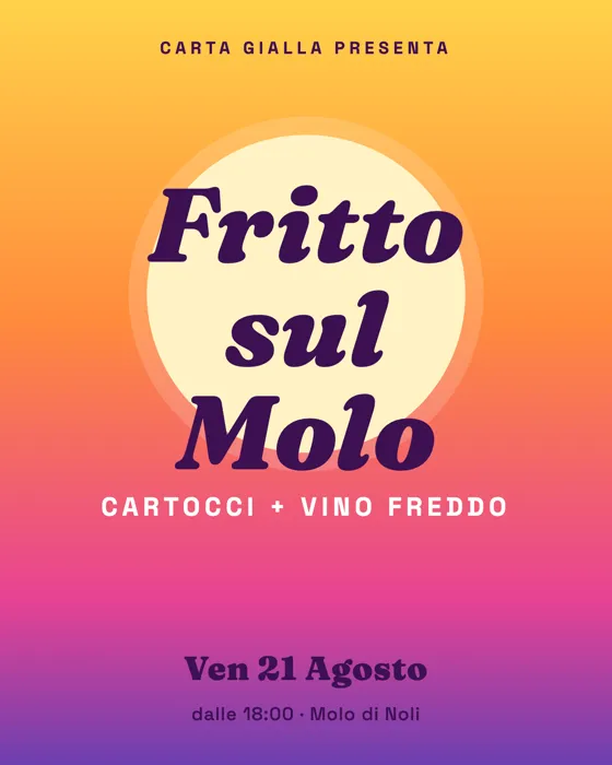 Locandina di una serata al tramonto sul molo, registro caldo